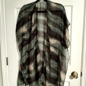 Sheer feather kimono dark brown and aqua